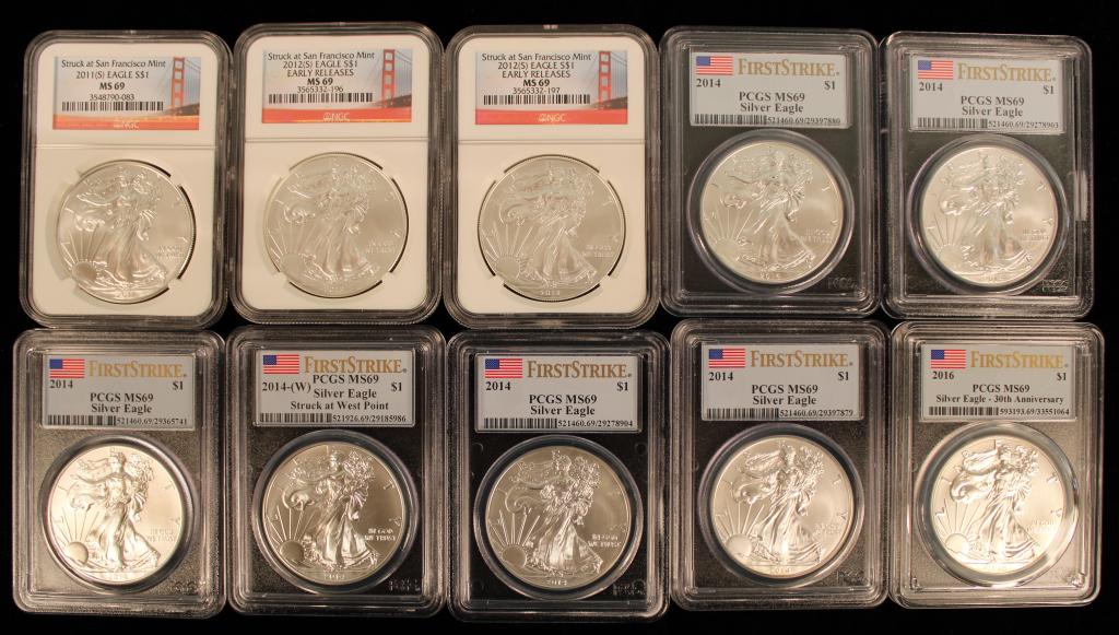 (10) Slabbed American Silver Eagles MS69 (1 of 1)