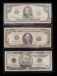 (2) $50 Star Notes, $100 Star Note: (3) Star Notes, (1) 1950 series $50 dollar note, (1) 1996 $50 dollar note (1) 1997 $100 note