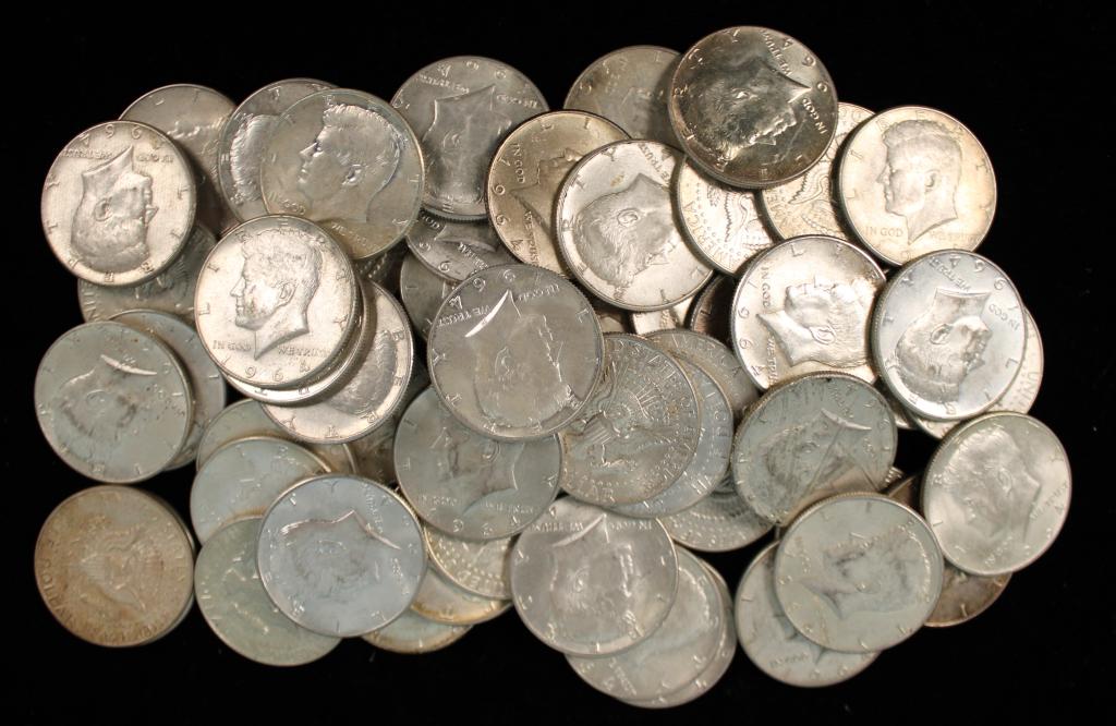 (60) 1964 Kennedy Half Dollars-90% Silver (1 of 3)