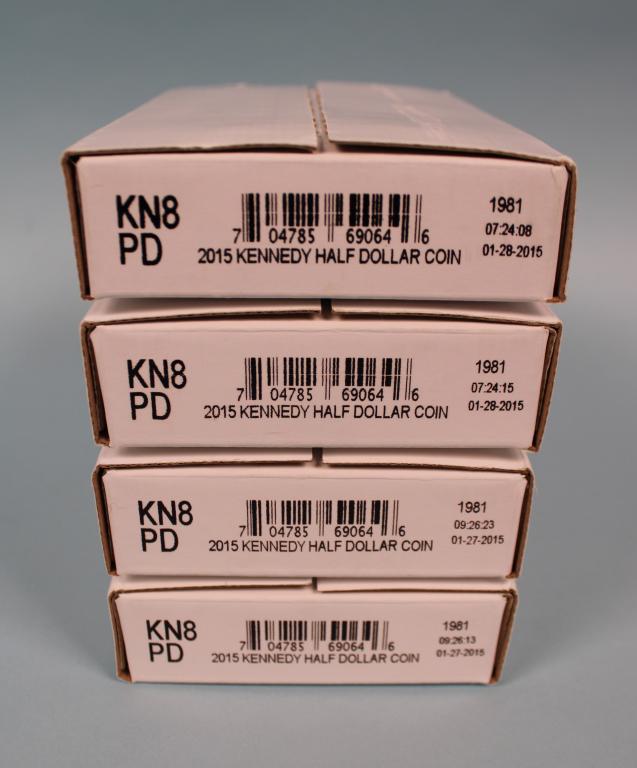 (4) Unopened 2015 P&D Kennedy Half Dollar Boxes (1 of 2)