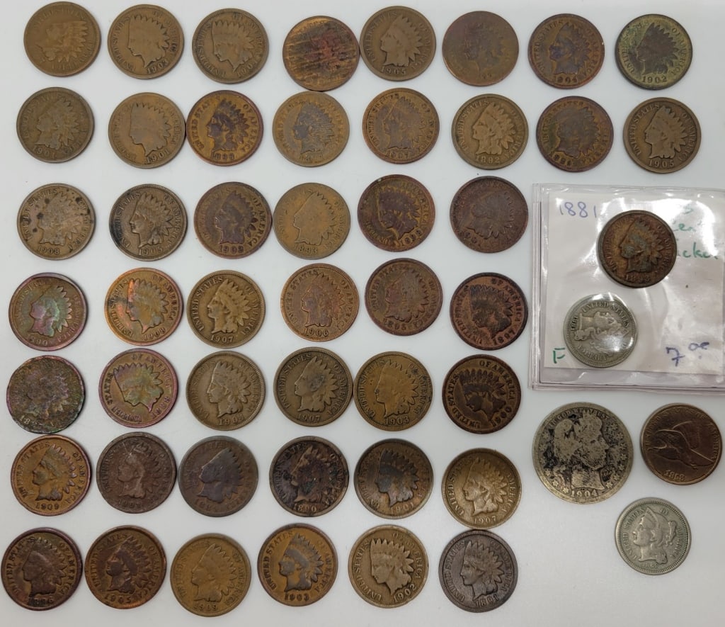 US Indian Head Pennies, 3 Cent Nickels 1858 Cent (1 of 2)