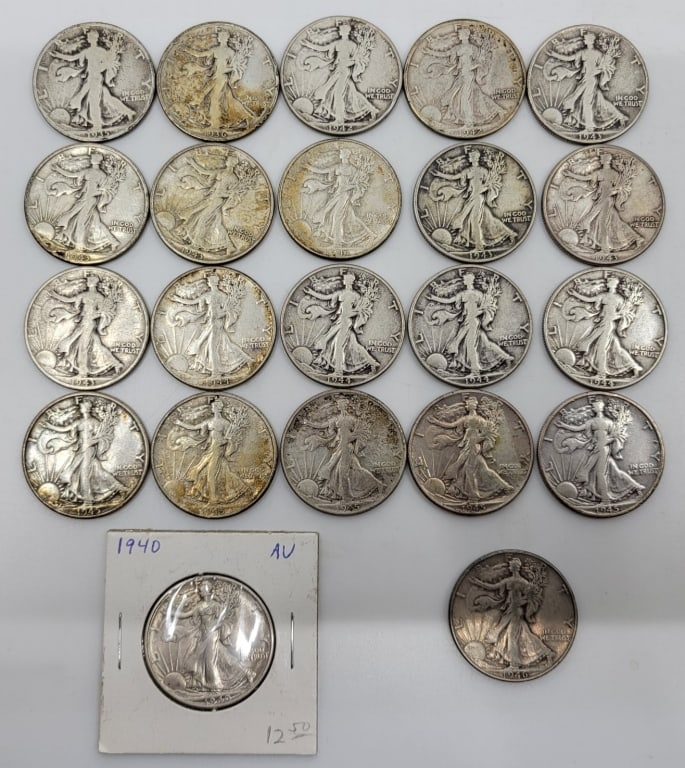 22 Silver Walking Liberty Half Dollars (1 of 4)