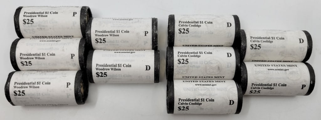 US Presidential Dollars (10) $1 Unc Mint Rolls (1 of 2)