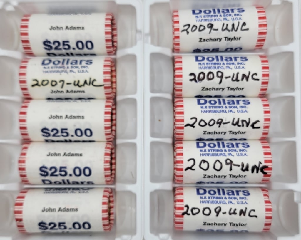 US Presidential Dollars (10) $1 Unc Mint Rolls: US Presidential Dollars (10) $1 Unc Mint Rolls (5) Zachary Taylor & (5) John Adams