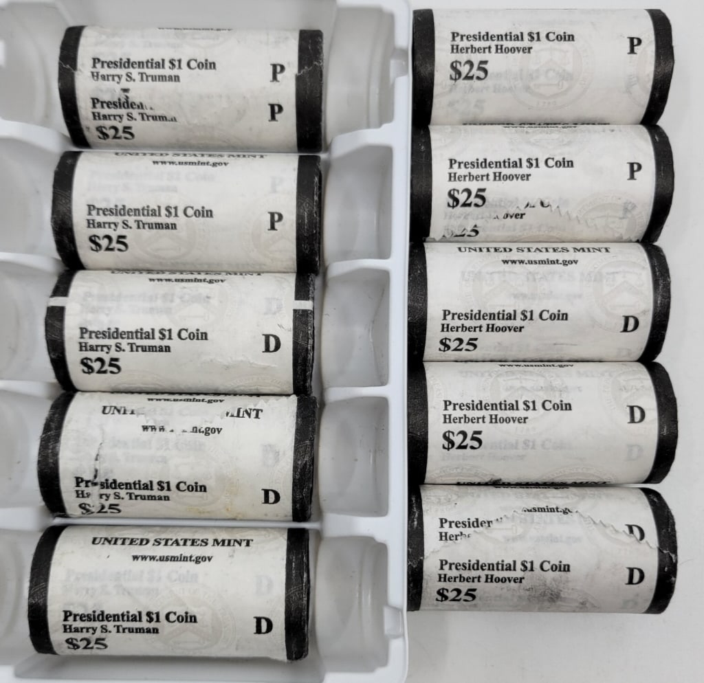 US Presidential Dollars (10) $1 Unc Mint Rolls (1 of 2)