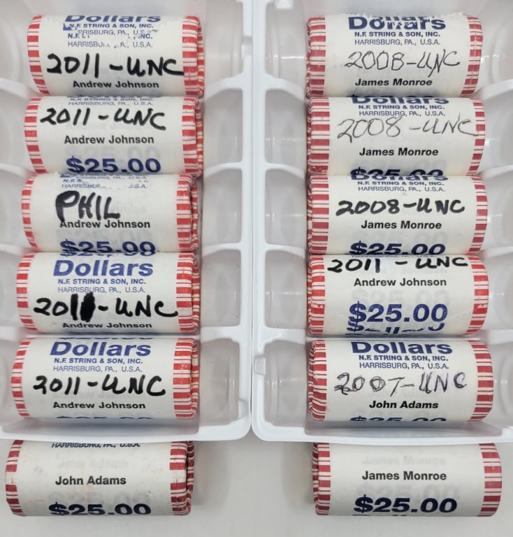 (12) Mint Rolls US Presidential Dollars Coins Unc (1 of 2)