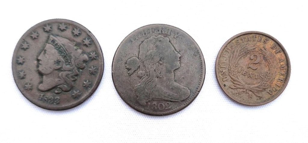 1802, 1833 Large Cent, 1864 2 Cent Coin (1 of 2)