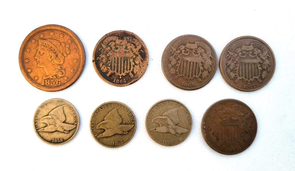 1858 1c. Flying Eagles, 64, 65 2c. Coins (1 of 2)