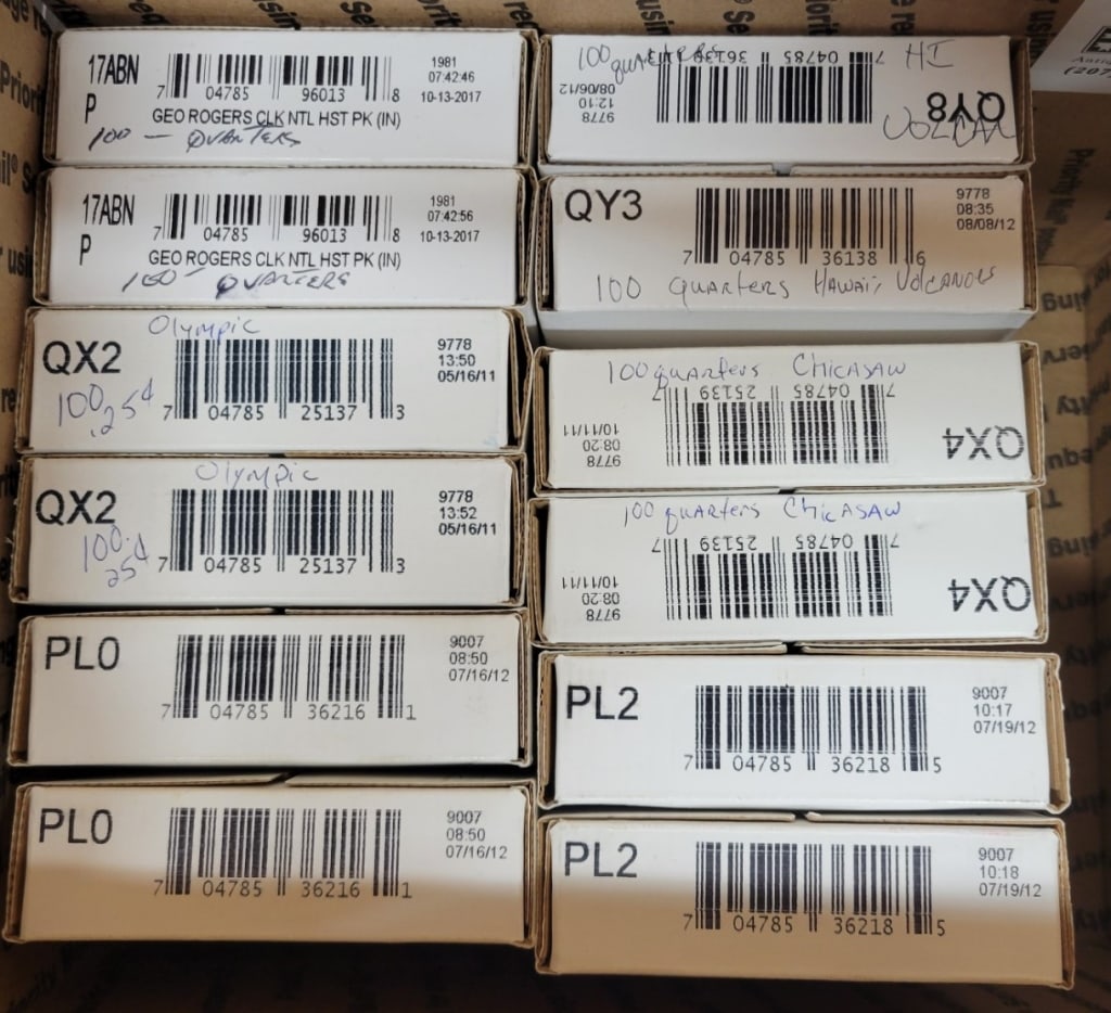 Unc America The Beautiful Quarters $300 Face: Unopened $25 bags - (2) Geo Rogers, (2) Olympic, (2)Chickasaw, (2) Chaco, (2) El Yunge, (2) Hawaii Volcanoes