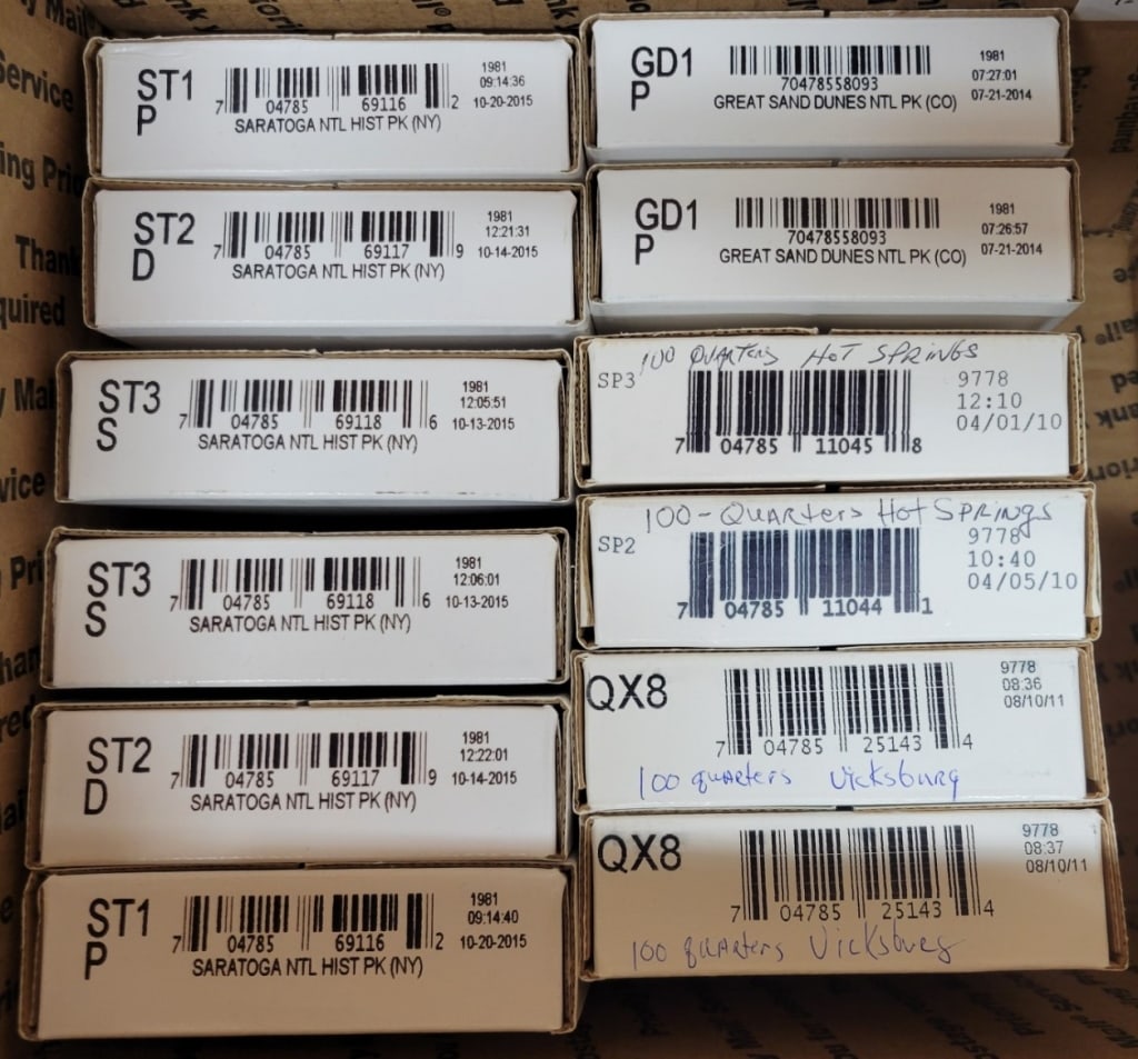 Unc America The Beautiful Quarters $300 Face: Unopened $25 bags - (2) Vicksburg, (6) Saratoga, (2) Hot Springs, (2) Great Sand Dunes,