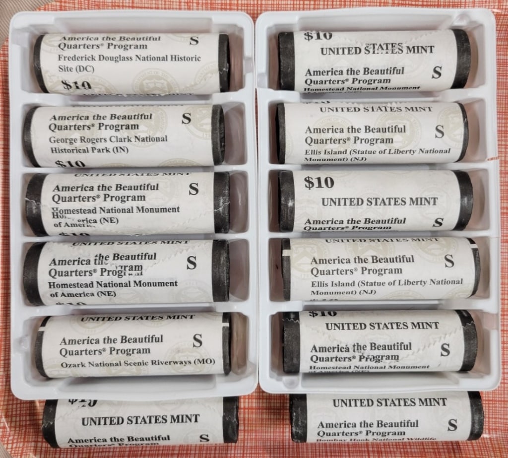 (12) Mint "S" Rolls America The Beautiful Quarters: (12) Mint "S" Rolls America The Beautiful Quarters