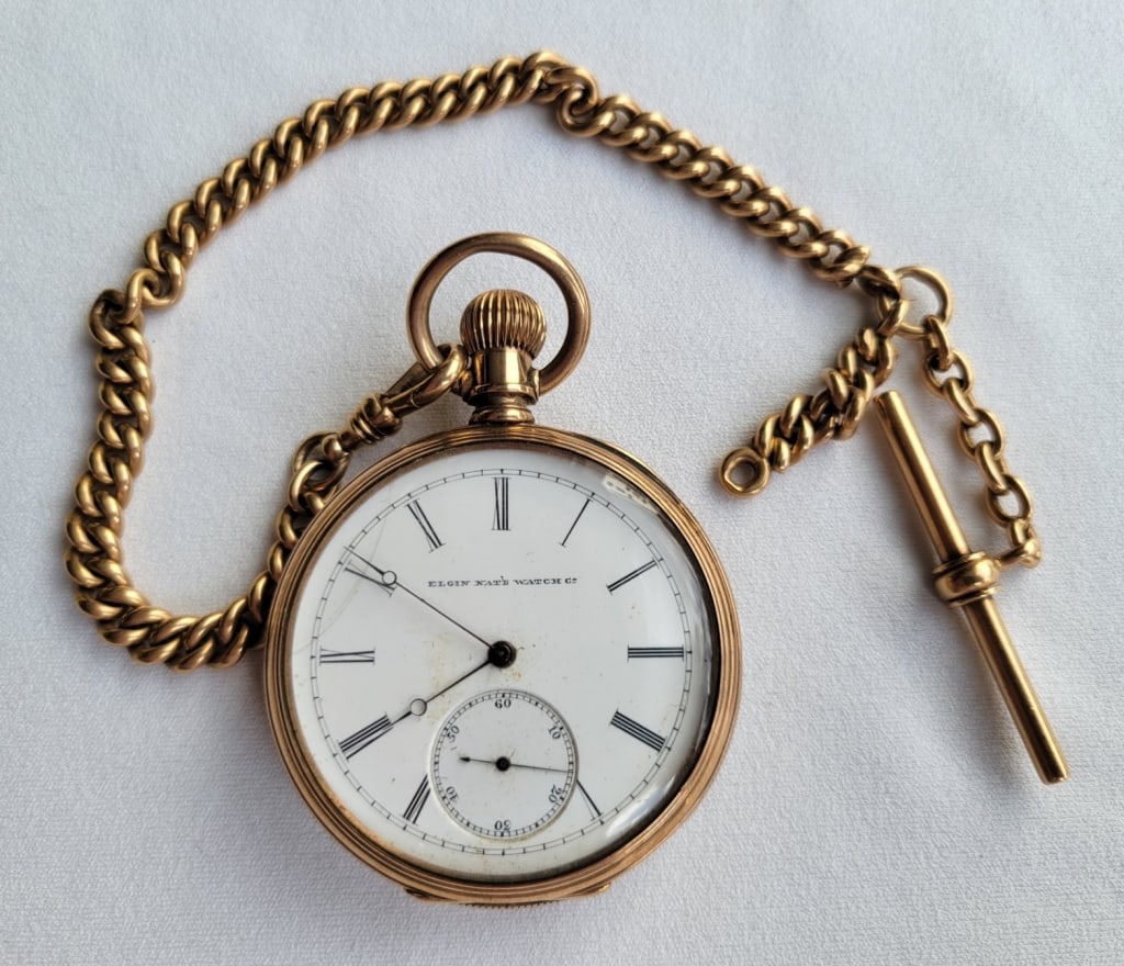 Elgin National Pocket Watch w/14K Gold Chain (1 of 4)