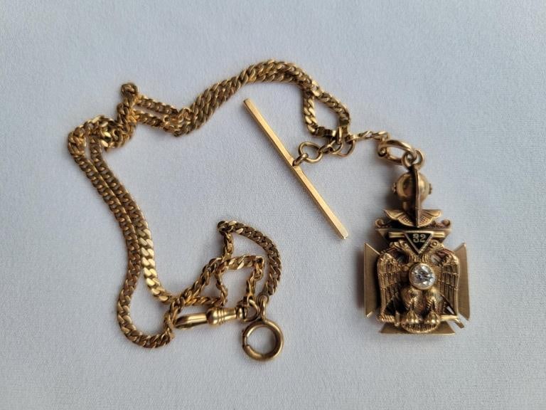 Masonic Knights Templar 14K Diamond Watch Fob (1 of 2)