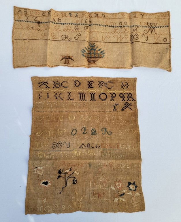 Two Antique Samplers: Two Antique Samplers unframed, size 7" x 17" & 11" 14"