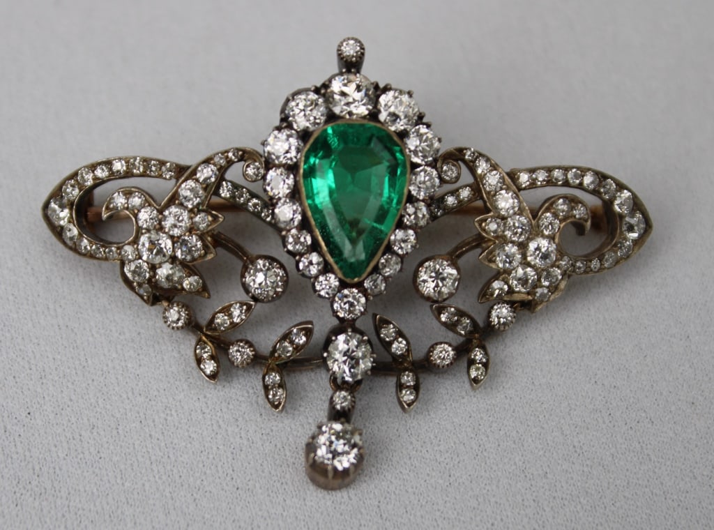 14K Diamond Emerald Victorian Brooch (1 of 6)