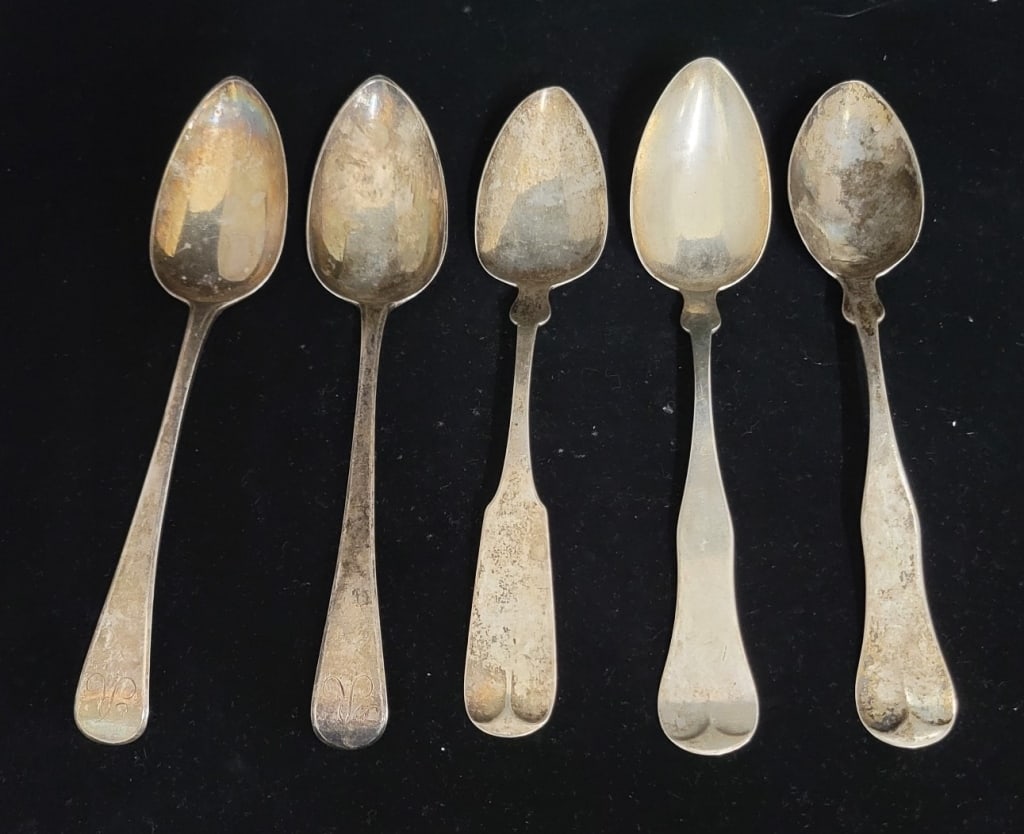 2 English SP Tablespoons & 3 Coin Silver Spoons (1 of 7)