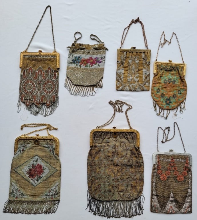 Grouping of Victorian Steel Beaded Bags Early 20th C: Grouping of Victorian Steel Beaded Bags Early 20th C, condition is consistent with age.