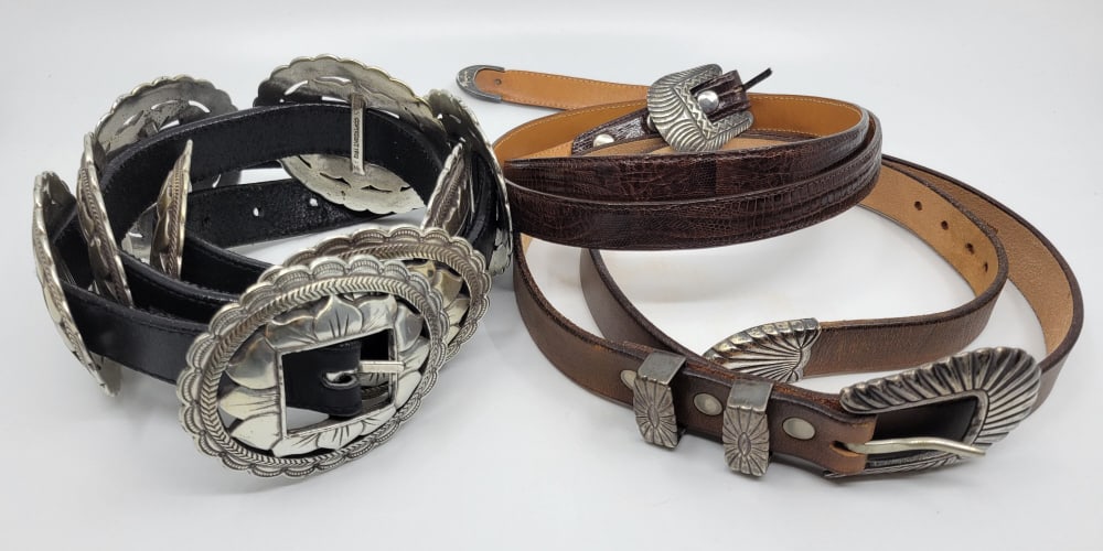 Native American Leather Belts w/Silver Buckles (1 of 8)