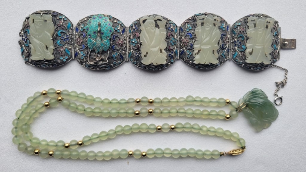 Chinese Jade & Enameled Bracelet Jade Necklace (1 of 8)
