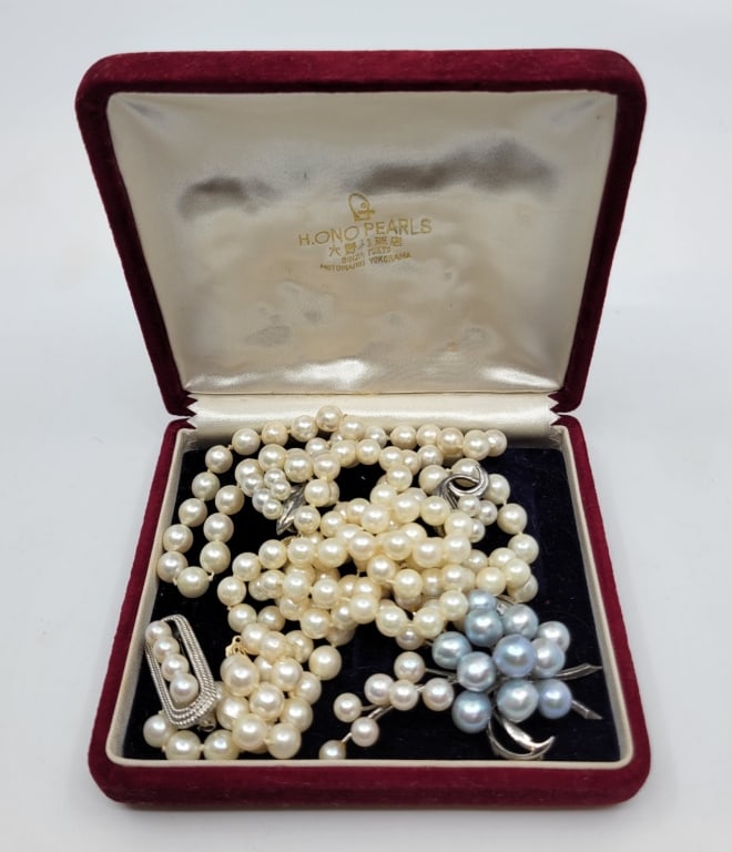 14k Pearle Necklaces, Sterling Pearl Pin & Earring (1 of 9)