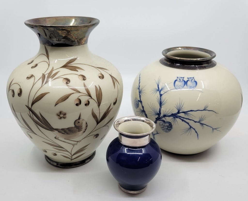 Mid-Century Bavaria German Silver Rimmed Vases (1 of 3)