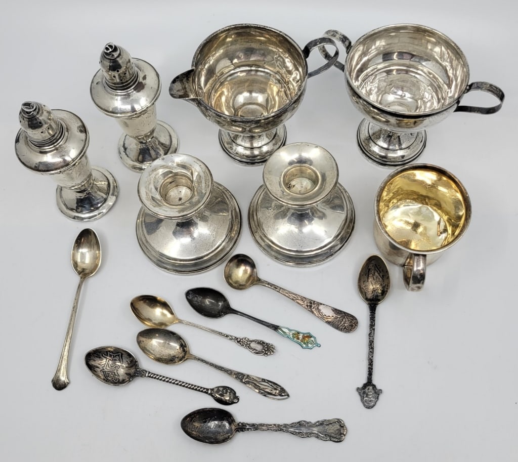 Lot of Weighted Sterling Silver: Lot of Weighted Sterling Silver, sterling spoons & baby cup