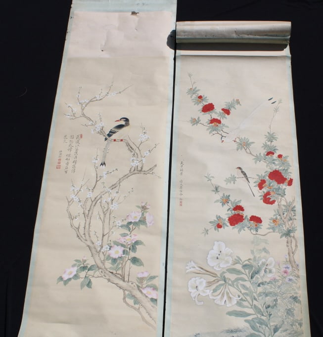 (2) Hand Painted Oriental Scrolls (1 of 5)
