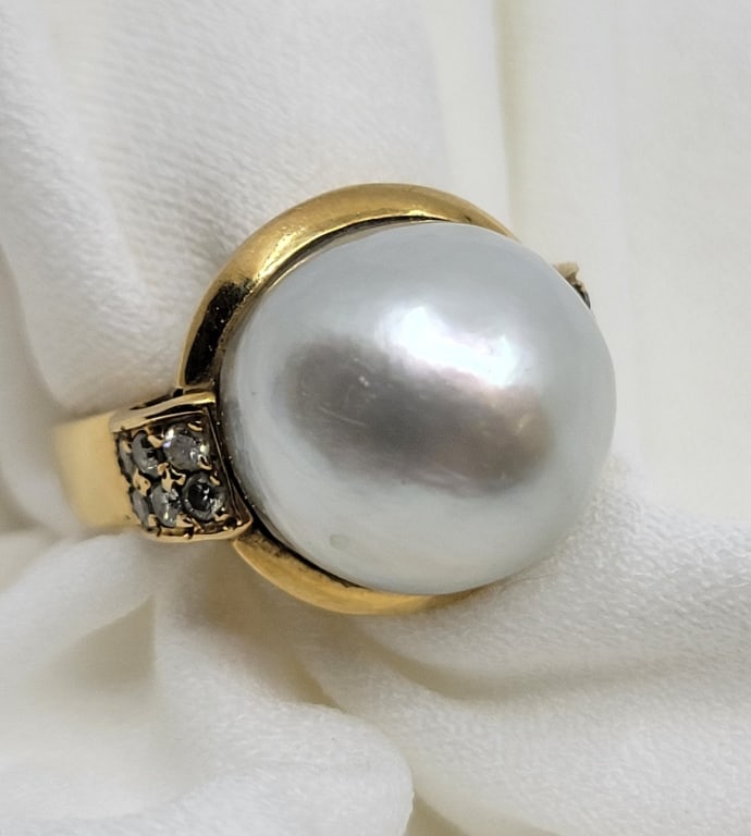14K Gold South Sea  Pearl Diamond Cocktail Ring (1 of 7)