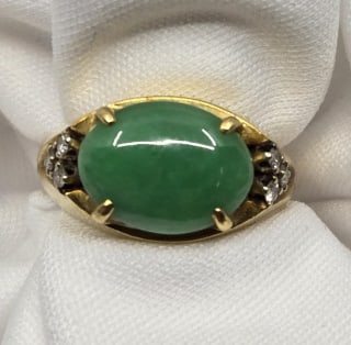 18K Yellow Gold Jade Diamond Dome Ring (1 of 7)