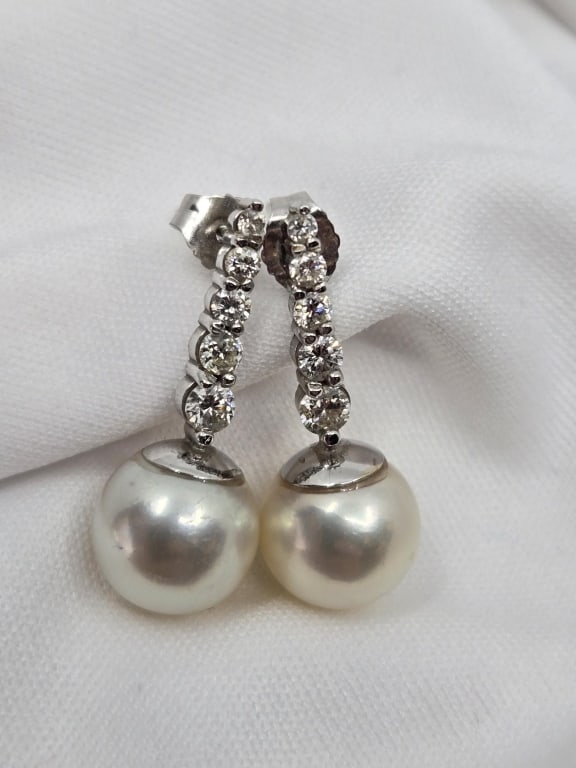 14K Diamond Pearl Earrings (1 of 2)