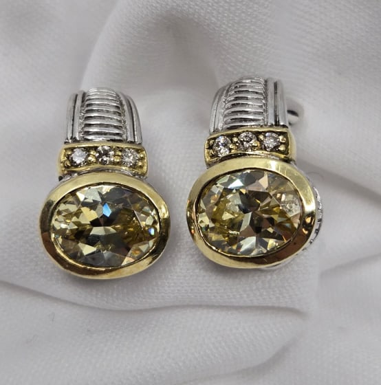 Judith Ripka 18K & Sterl Citrine Diamond Earclips (1 of 4)