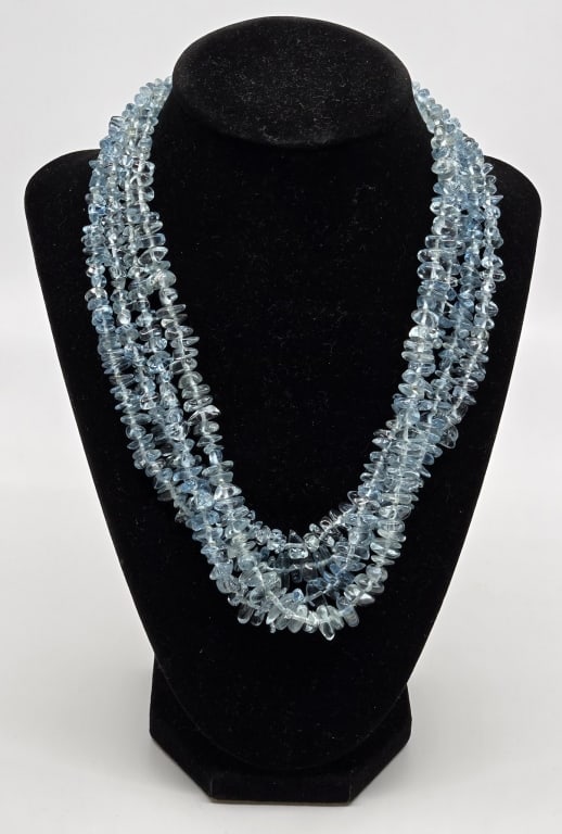 14K Tumbled Aqua Marine Necklace Gem Set Clasp (1 of 5)