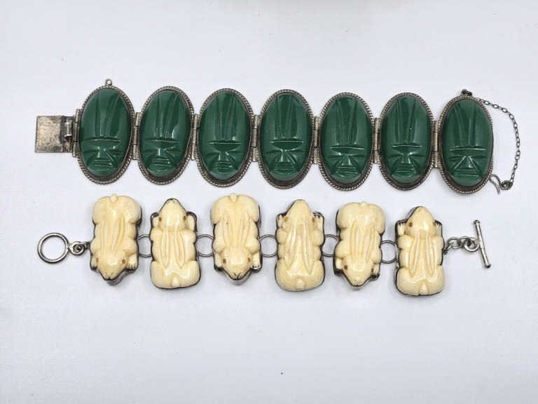 Mexican Sterling Silver Hard Stone Bracelets (1 of 2)
