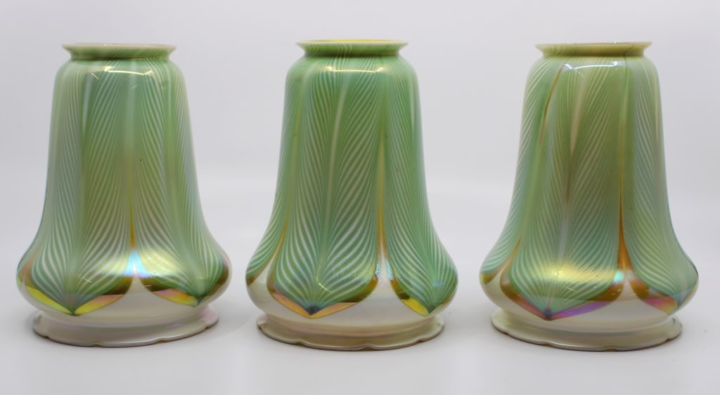 Set of Three Quezal Art Glass Lamp  Shades (1 of 5)