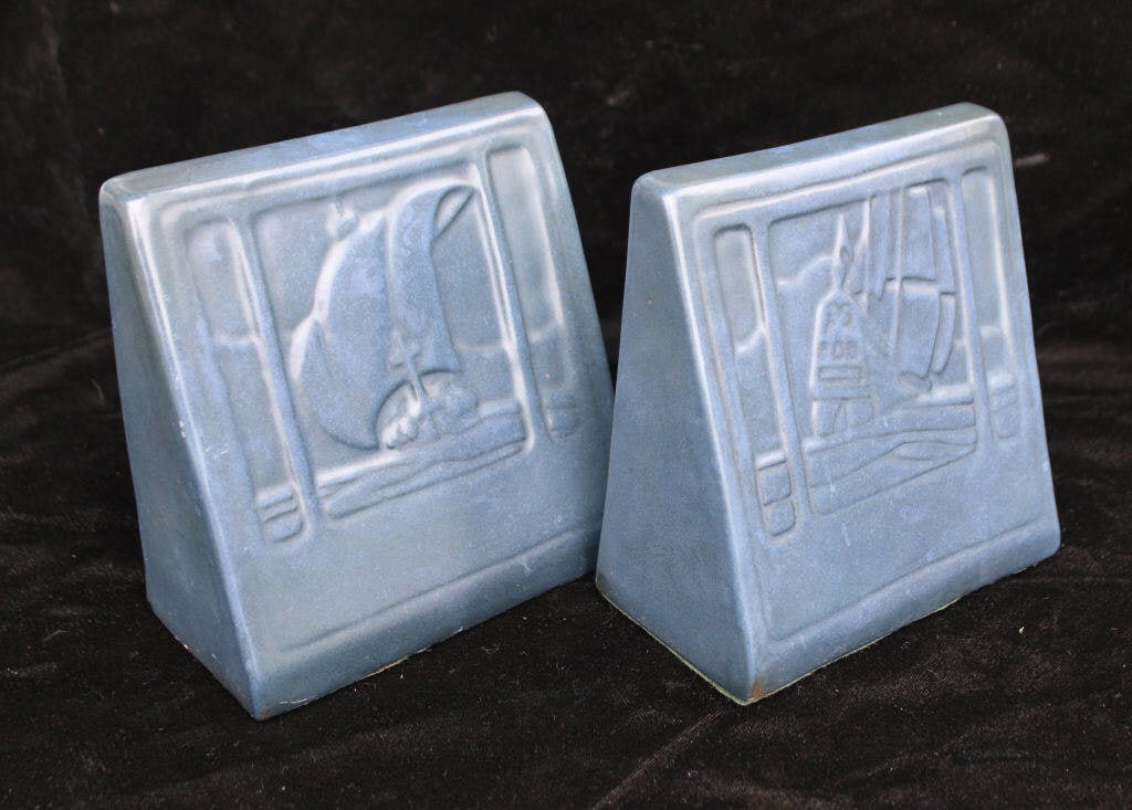 Pair of Marblehead Pottery Sailboat Bookends (1 of 6)