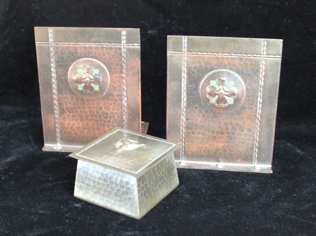 Roycroft Hammered Copper Bookends & Inkwell (1 of 9)