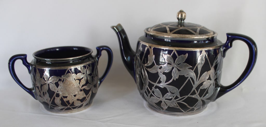 Lenox Sterling Overlay Teapot & Sugar Bowl: Lenox Sterling Overlay Teapot & Sugar Bowl. Teapot 4" height