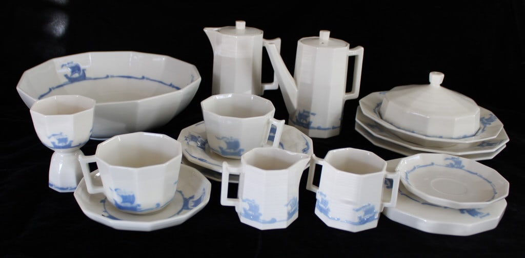 Rookwood Blue Sailing Ships Shipware Grouping (1 of 6)