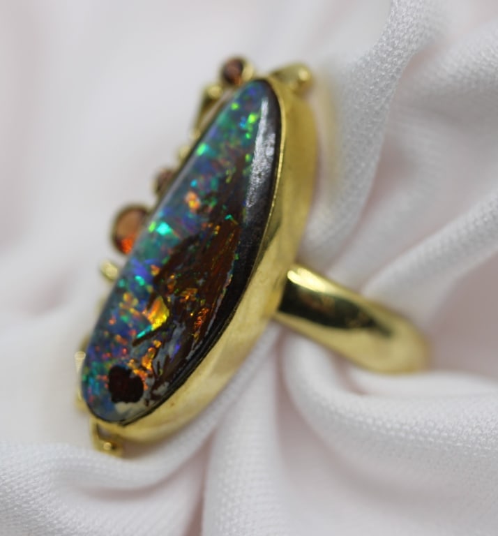18K Yellow Gold Fire Opal Designer Ring (1 of 5)