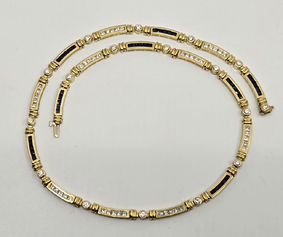 18K Yellow Gold Diamond & Sapphire Necklace (1 of 8)