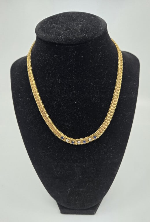 Retro 14K Diamond Sapphire Necklace (1 of 7)