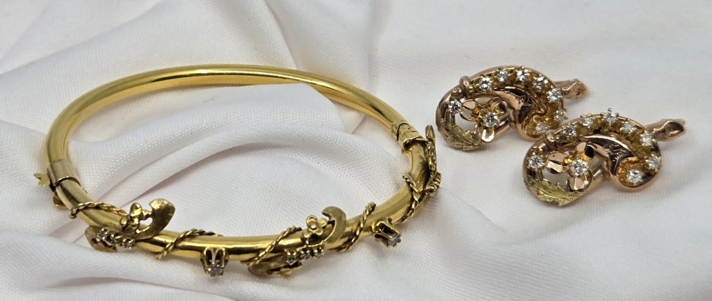 14K Yellow Gold & Diamond Bracelet & Earrings (1 of 5)
