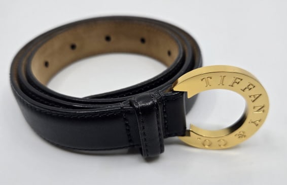 Tiffany & Co Black Leather Belt: Tiffany & Co Black Leather Belt, 36" length with buckle, 35" leather.