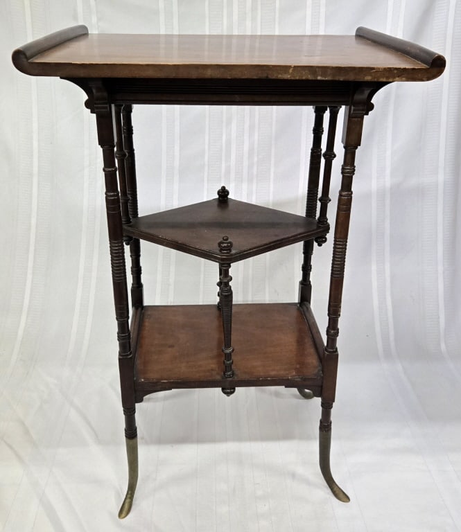 Victorian Carved Mahogany 3 Tier Stand Brass Foot (1 of 10)
