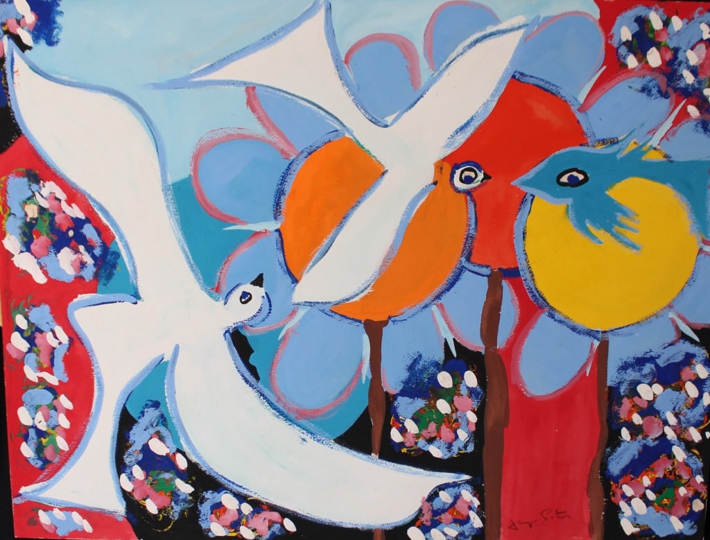 Art Jacques Potin Gouache on Paper Birds in Flight: Mid Century French Artist Jacques Potin born 1920-2009 Gouache on Paper. Jacques Potin is a French Postwar & Contemporary artist who was born in 1920. Jacques Potin's work has been offered at auction 