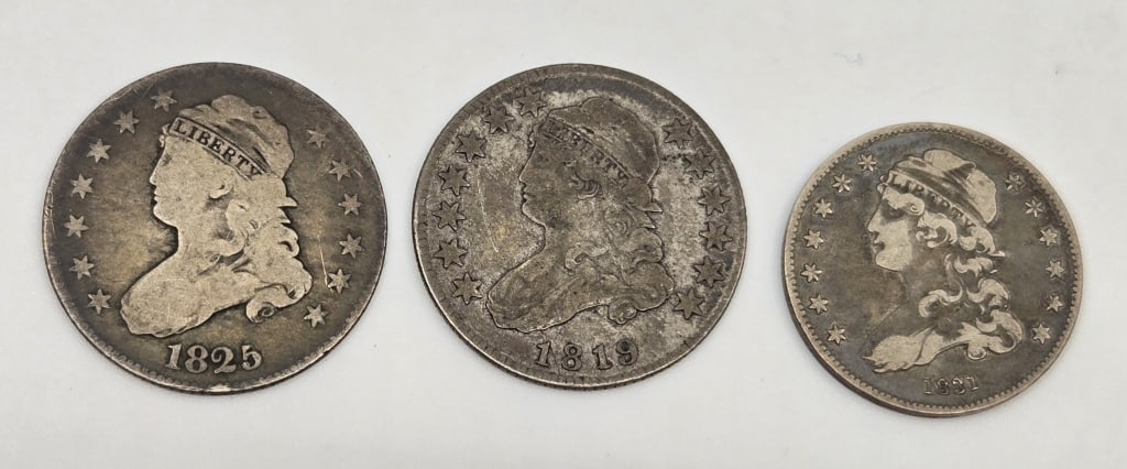 (3) Capped Bust Quarters 1819, 1825, 1831 (1 of 2)