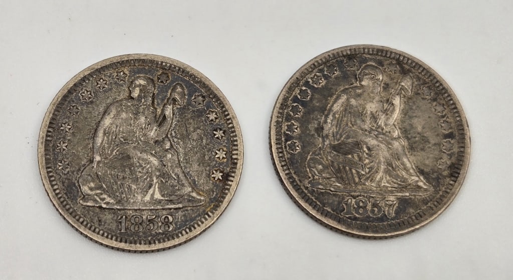 (2) Liberty Seated Quarters 1857, 1858 (1 of 2)