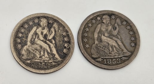 (2) 1853 Liberty Seated Dimes