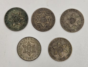 (5) Silver Three-Cent Pieces (Trimes)