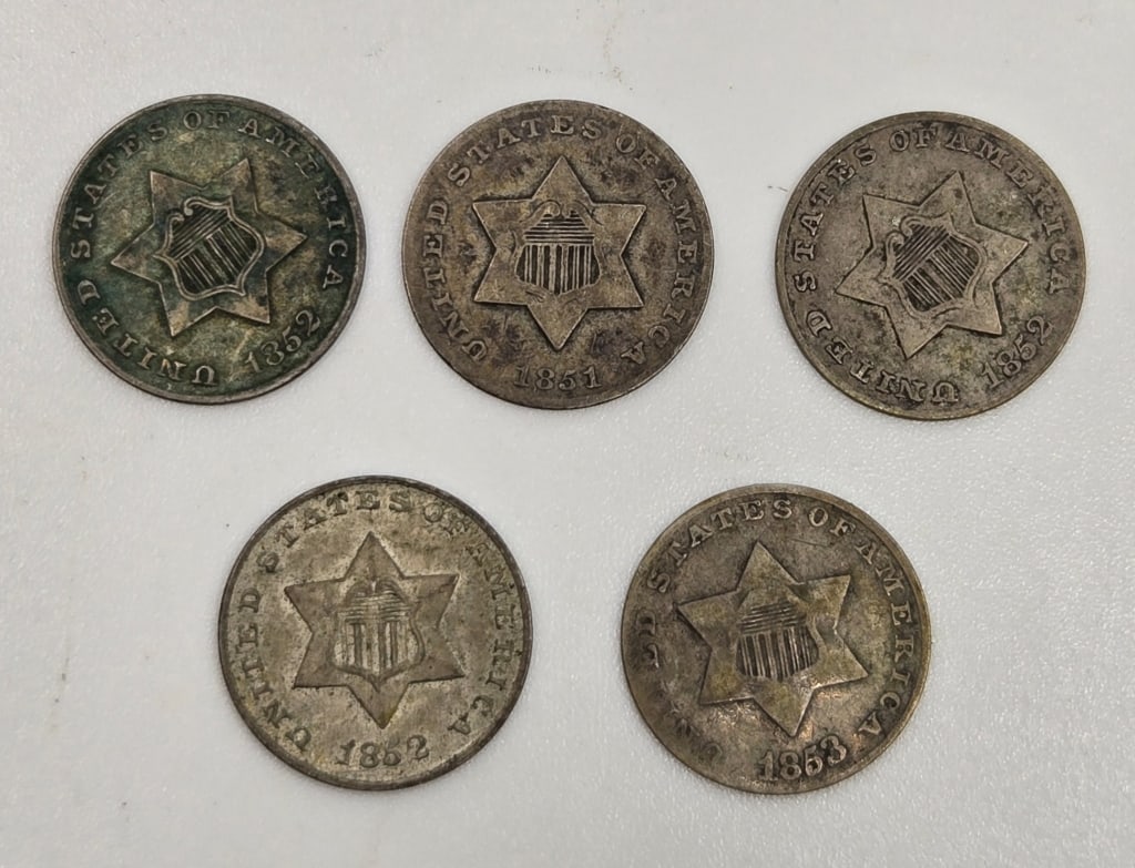 (5) Silver Three-Cent Pieces (Trimes) (1 of 2)